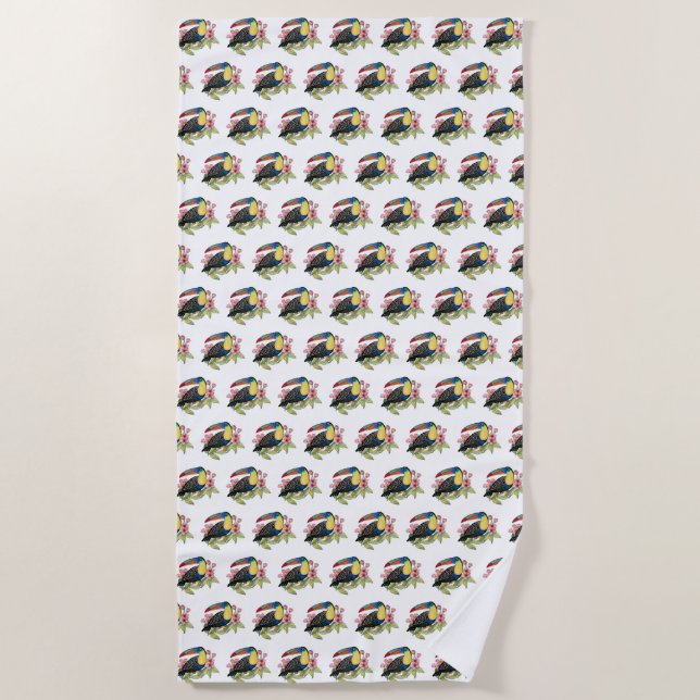 Toalla De Playa Pájaro Turco Acuático Con Flores (Anverso)