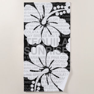 Toalla De Playa Palabras de Verano Cócteles e Hibisco - Negro