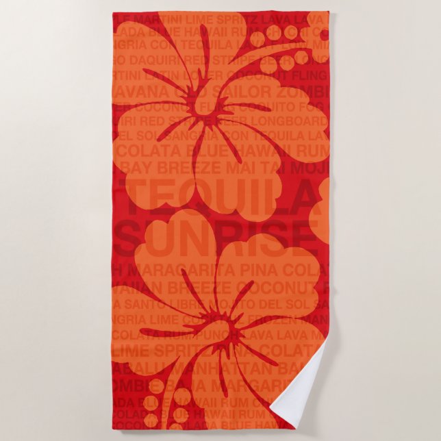 Toalla De Playa Palabras de verano cócteles e Hibiscus - Rojo (Anverso)