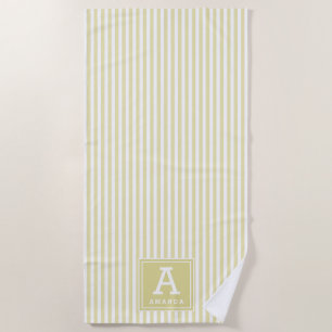 Toalla De Playa Pale Goldenrod Cabana Stripes Monogramado Inicial