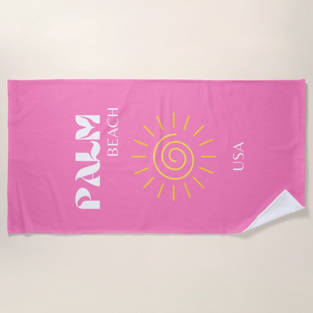 Toalla De Playa Palm Beach, arte de viajes, preppy, rosa (Anverso)