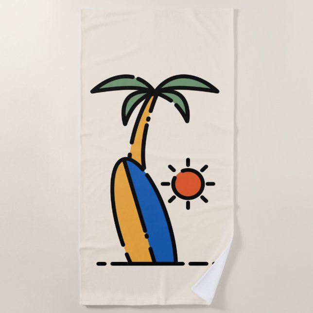 Toalla De Playa Palm de coco y niños de Surfboard (Anverso)