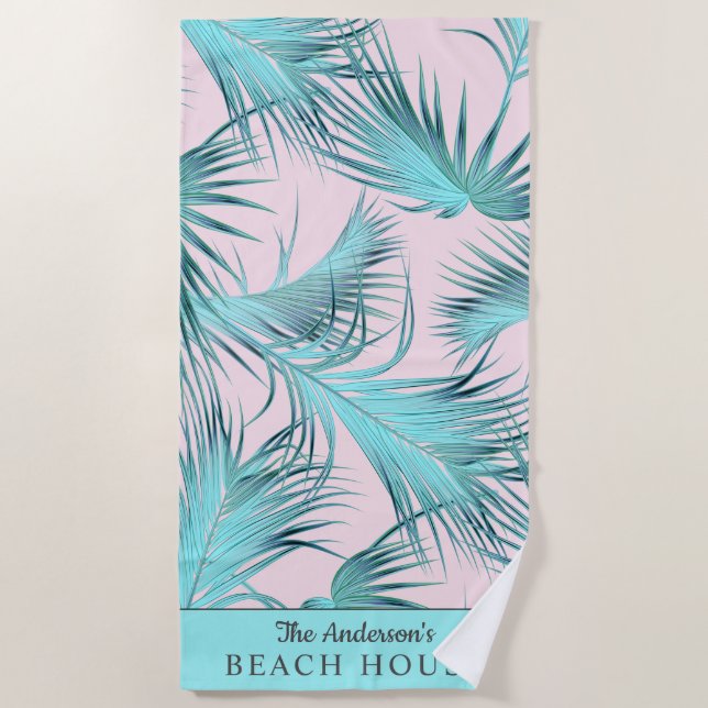 Toalla De Playa Palm Fronds Tropical Beach House con tu nombre (Anverso)