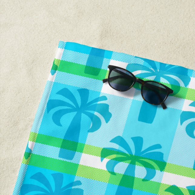 Toalla De Playa Palm Plaid Turq Pupule Hawaiano (In situ)