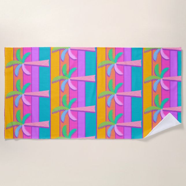 Toalla De Playa Palm Springs Bold Sunset Stripes Palm Tree (Anverso)