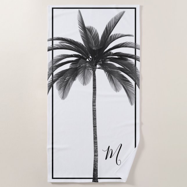 Toalla De Playa Palm Tree blanco negro moderno personal (Anverso)