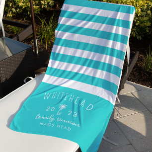 Toalla De Playa Palm Tree Stripe Aqua Monograma