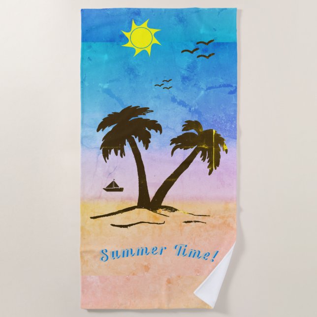 Toalla De Playa Palm Trees Beach Summer Time! (Anverso)