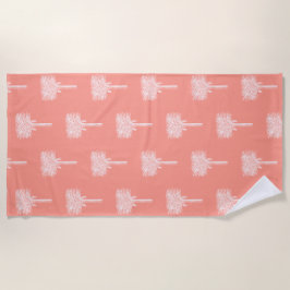Toalla De Playa Palm Trees Tropicales Modernos Peach Peach Pink Wh