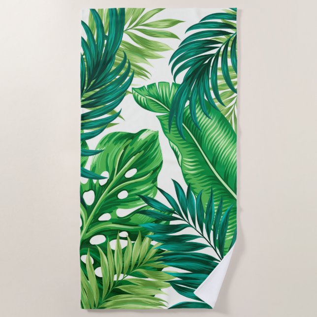 Toalla De Playa Palm tropical verde Banana Monstera hojas (Anverso)