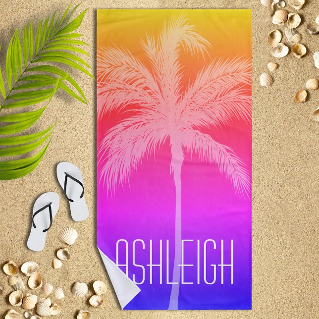 Toalla De Playa Palma blanca de atardecer tropical personalizada (Subido por el creador)