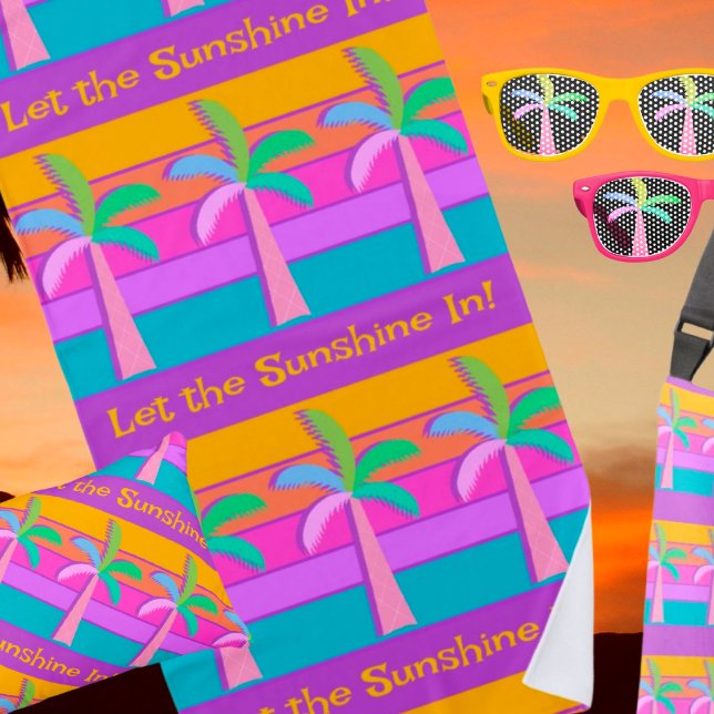 Toalla De Playa Palmas tropicales de atardecer personalizadas Retr (Subido por el creador)