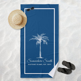 Toalla De Playa Palmera azul blanca elegante personalizada