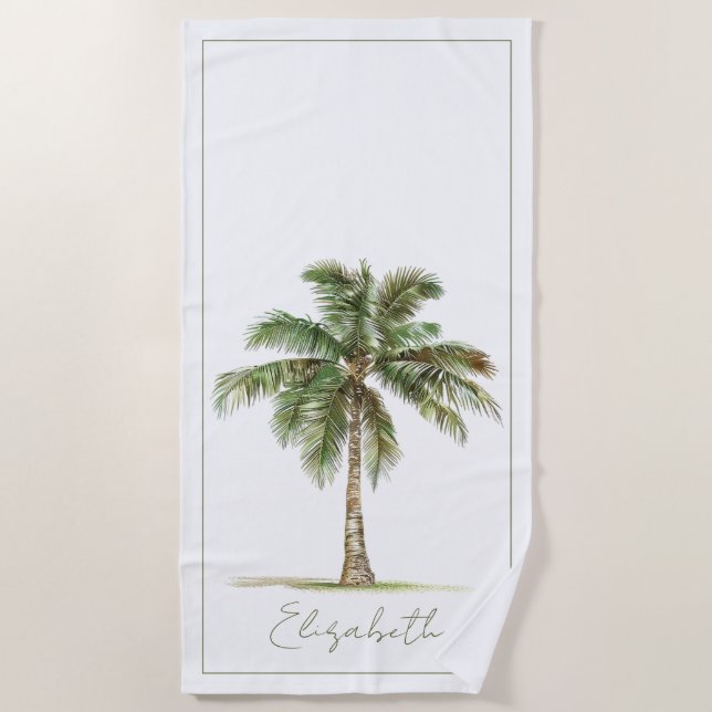 Toalla De Playa Palmera Costera Personalizada (Anverso)