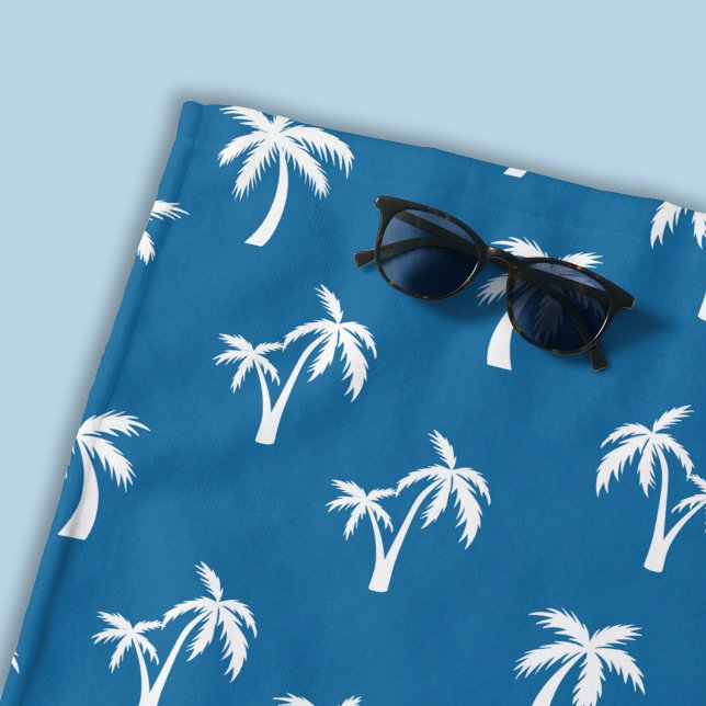 Toalla De Playa Palmera patrón tropical azul (Blue palm tree beach towel )