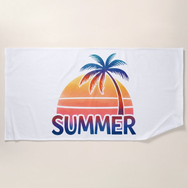 Toalla De Playa Palmera retro de verano (Anverso)