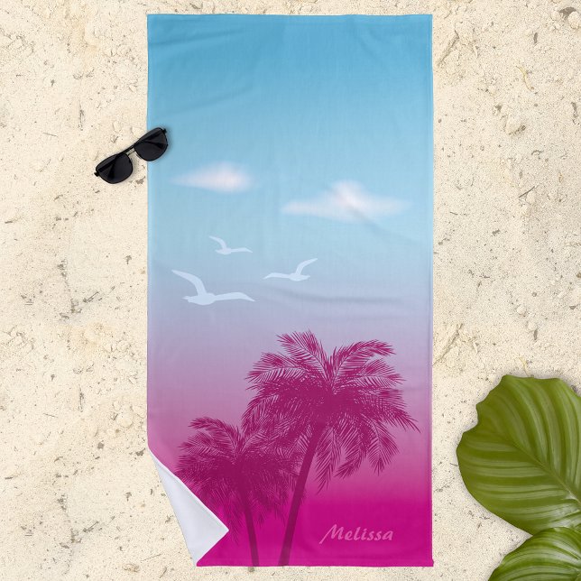 Toalla De Playa Palmeras rosadas puesta de sol de verano tropical  (Subido por el creador)