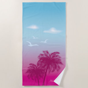 Toalla De Playa Palmeras rosadas puesta de sol de verano tropical