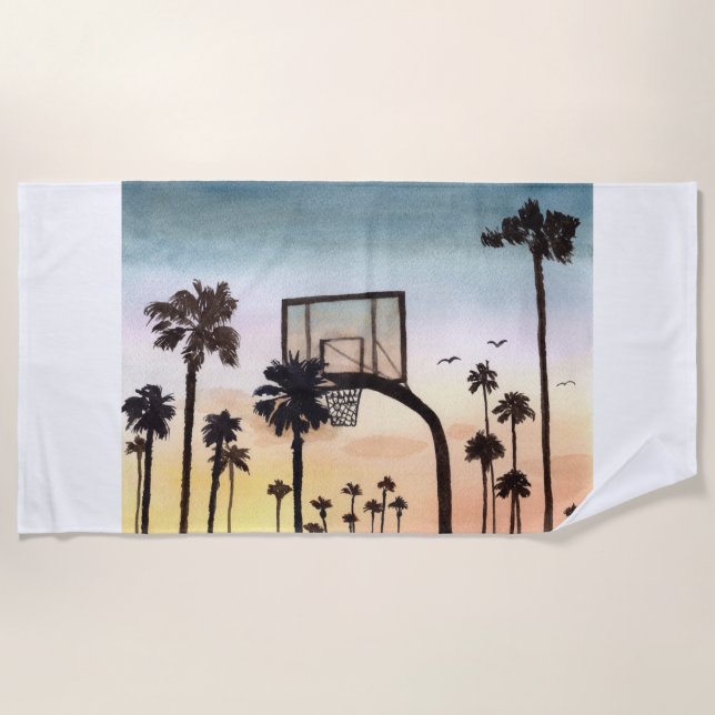 Toalla De Playa Palmeras tropicales con aro de baloncesto (Anverso)