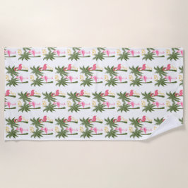 Toalla De Playa Palmeras y flamencos rosados