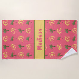 Toalla De Playa Palmeras y soles lindos, en el rosa personalizado