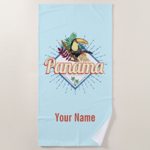 Toalla De Playa Panamá Ciudad Toucan Retro Palm Trees Vintage