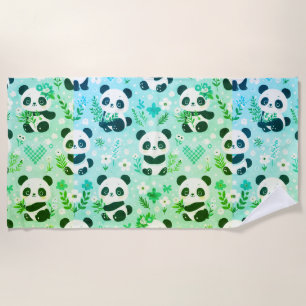 Toalla De Playa Panda Patrón de oso Impresión verde