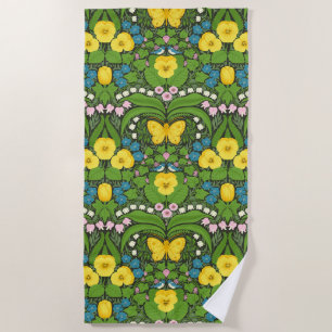 Toalla De Playa Pansias amarillas, pájaros y mariposas