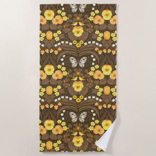 Toalla De Playa Pansias amarillas, pájaros y mariposas
