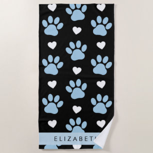 Toalla De Playa Papas de perro, patas azules, corazones blancos, t