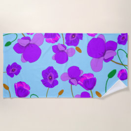 Toalla De Playa Papaver Poppy Lilac sobre fondo pálido-azul