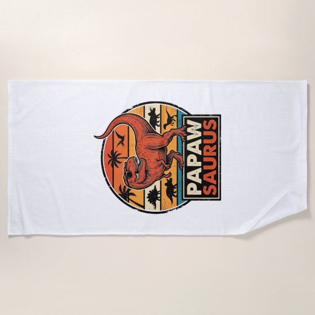 Toalla De Playa Papawsaurus Diseño Vectorial Retro Dinosaurio Atar (Anverso)