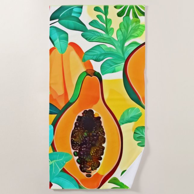Toalla De Playa Papaya tropical pop Art (Anverso)
