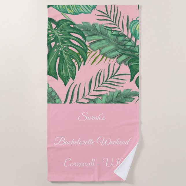 Toalla de playa para despedida de soltera rosa y f (Anverso)