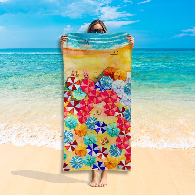 Toalla De Playa Paraguas en la arena (Umbrellas in the Sand Beach Towel (white on reverse side))