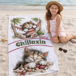 Toalla De Playa Paraíso Felino Tropical con Encanto Costero Relaja