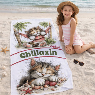 Toalla De Playa Paraíso Felino Tropical con Encanto Costero Relaja