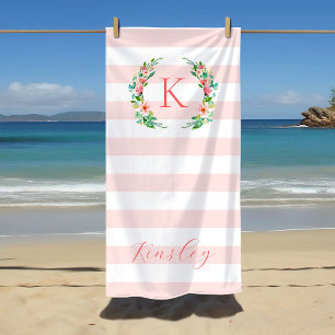 Toalla De Playa Paraíso Floral y Stripes Monograma