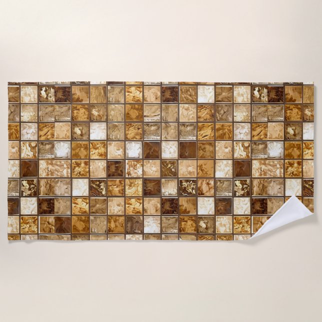 Toalla De Playa Pared de mosaico marrón y beige (Anverso)