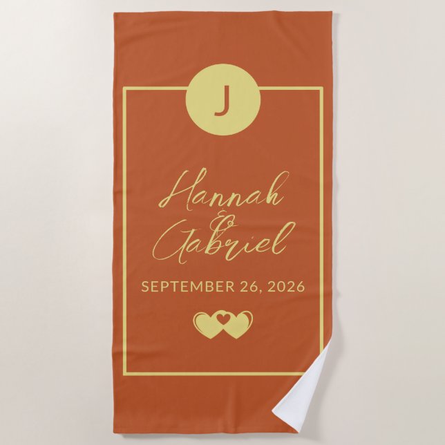 Toalla De Playa Pareja Monograma Terracotta Gold (Anverso)