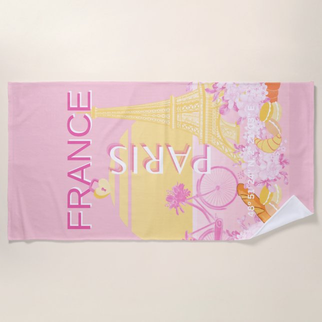 Toalla De Playa París, Francia, Viajes, Preppy, Rosa (Anverso)