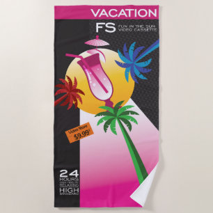 Toalla De Playa Parodia Cinta VHS en Blanco Palmeras Playa Vacacio