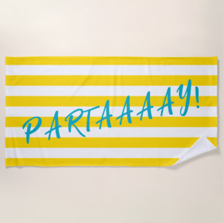 Toalla De Playa PARTAAAAY Cute Yellow White Stripe Pool Party