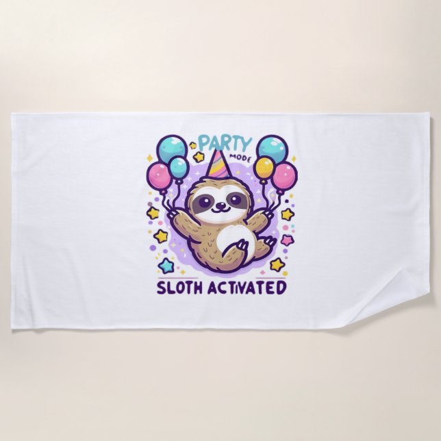Toalla De Playa Party Mode Sloth Activated Birthday Balloon Sloth  (Anverso)