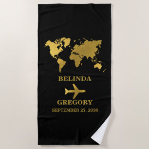 Toalla De Playa Pasaporte de Boda de Destino Negro Oro