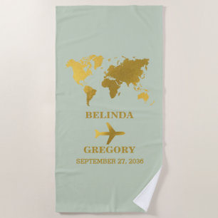 Toalla De Playa Pasaporte Mundial de Boda de Destino Sage Green Go