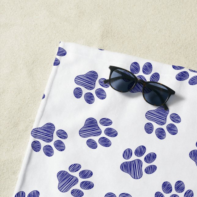 Toalla De Playa Pasta de perro, patas de perro, patas azules de la (In situ)