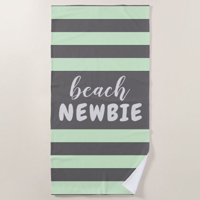 Toalla De Playa Pastel Green Stripes Personalizado Text Beach NEWB (Anverso)