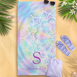 Toalla De Playa Pastel Holográfico Personalizado Unicornio Arcoiri
