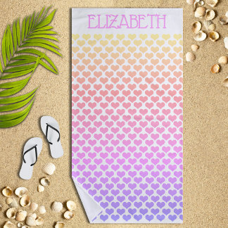 Toalla de playa Pastel Rainbow Hearts personalizad